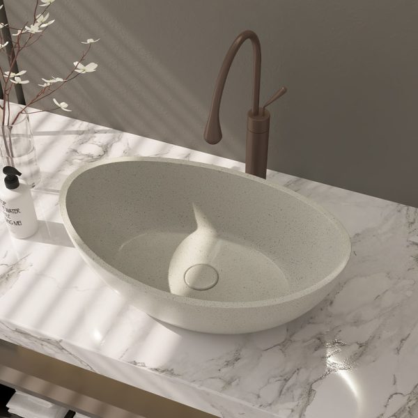UPC Direct Selling Ribbed Oval Bathroom Cement Above Counter Mounting Concrete Grey Vessel Sink Stone Concrete Wash Art Basin