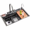 Upgraded Black Modern Smart Kitchen Stainless Steel Sink with Waterfall Digital Display Faucet for Above Counter Basin Kitchen Upgraded Black Modern Smart Kitchen Stainless Steel Upgraded Black Modern Smart Kitchen Stainless Steel