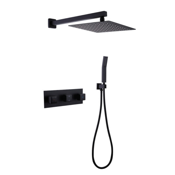 Modern 10 Inch Wall Mount Black Shower Head System Rain Set 2 function Bathroom