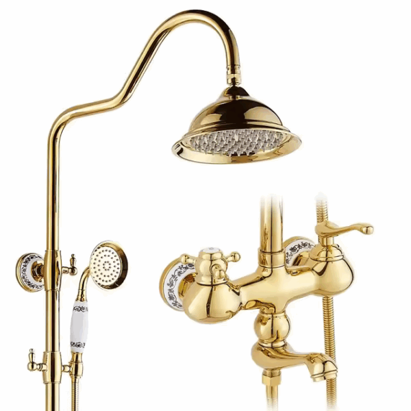 Shower Head Handheld Spray Rotation Tub Spout GOLD 8 Inch Bathroom Shower System