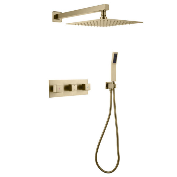Wall Mounted Brushed Gold Shower System 2 Function Bathroom