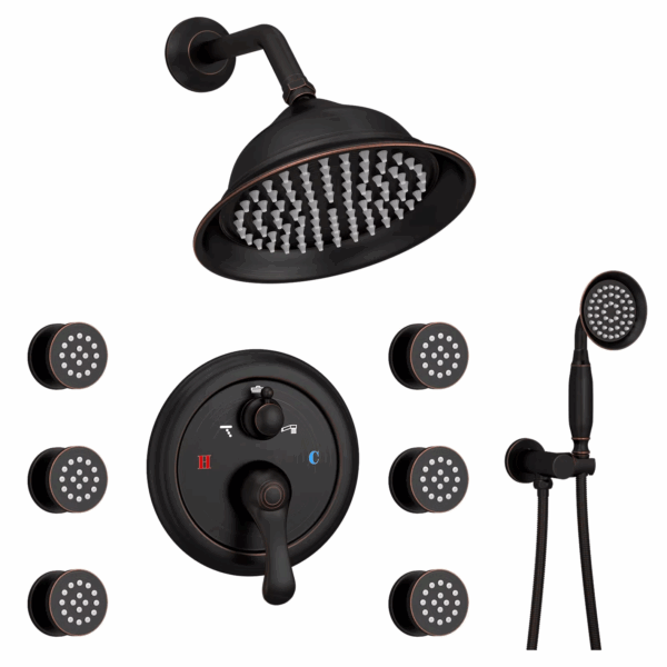 Wall Mounted Rainfall Shower Head System Oil Rubbed Bronze Rain Mixer Shower Combo Set Faucets Bathroom