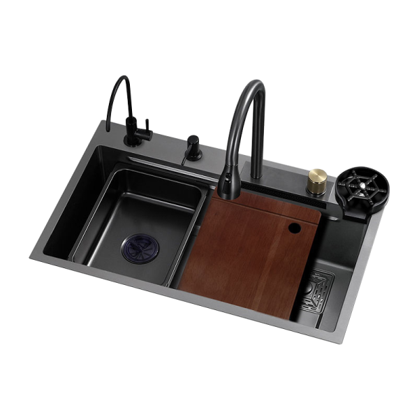 Waterfall  Kitchen Sink Stainless Steel 304/201Intelligent Black Color Waterfall with Glass Washer for Home Use