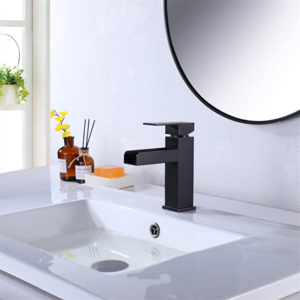 Waterfall Spout Faucet Deck Mounted Hand Wash Solid Brass Bathroom Tap Hot and Cold UPC Wash Basin Faucet