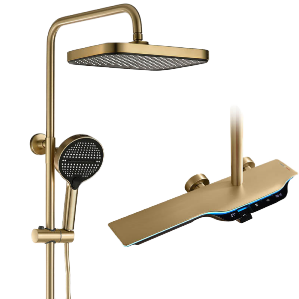 Weihao Brushed Gold Luxury Exposed Bathroom Shower Set Bathroom Shower System Bathroom Shower Faucets