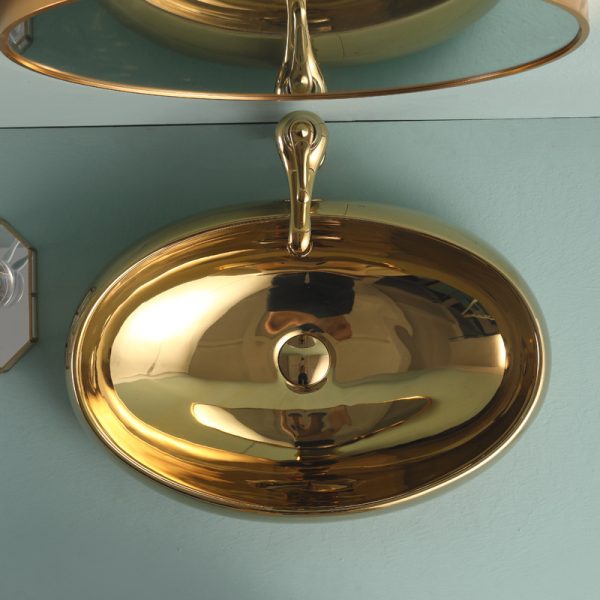 Wholesale Artistic Ceramic Luxury Gold Basin Oval Above Counter Mounted Wash Hand Sinks
