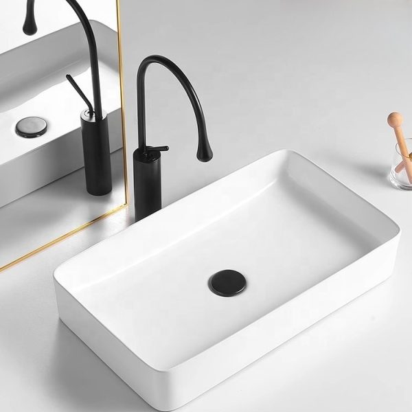 Wholesale Countertop Mounted Bathroom Sink Rectangular Shape White Ceramic Hand Wash Basin