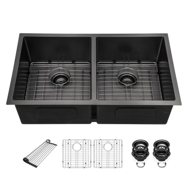 Wholesaler Gunmetal Black 16 Gauge 18G Stainless Steel Kitchen Sink Double Sink