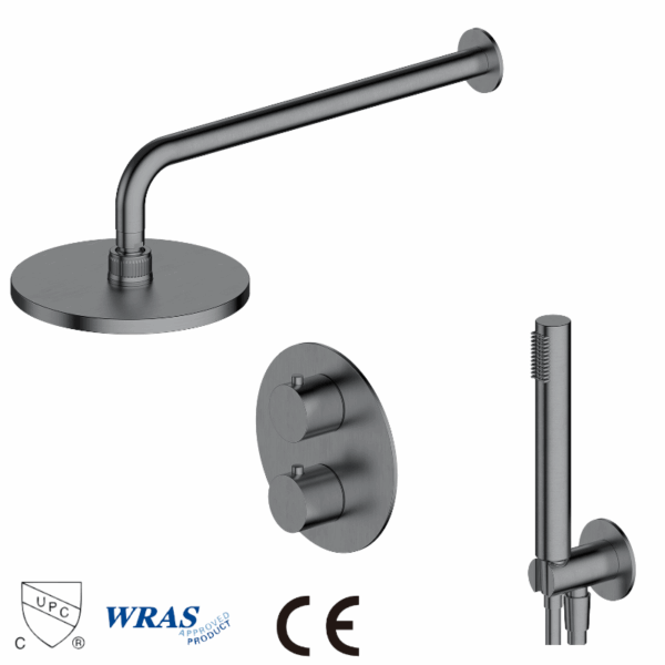 Wras Thermostatic Shower Set CE Wall-mounted Shower Set Gun Metal Brushed Shower Set
