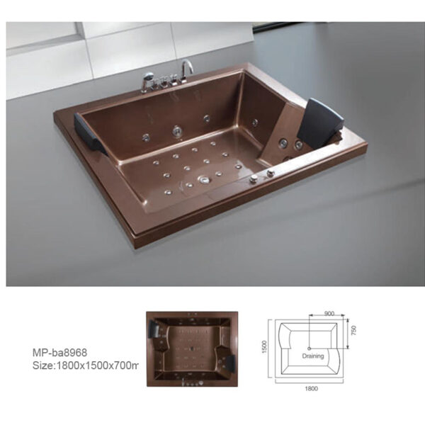 Square embedded acrylic massage bathtub, Foshan factory direct sales, reasonable price